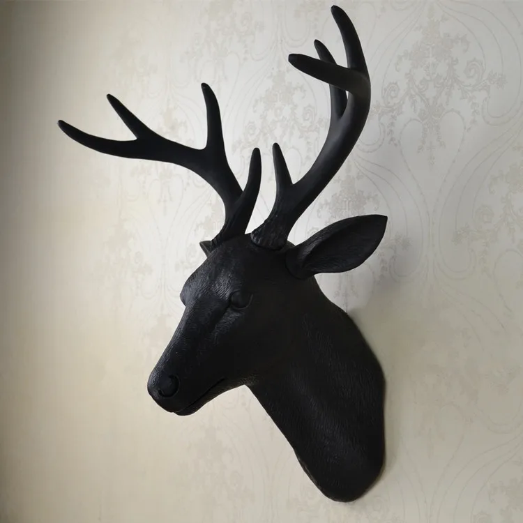 Mini wall mounted black whitetail buck bust deer head art plaque hunt