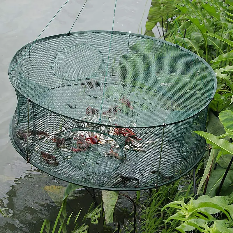 Round Shape Automatic Fishing Net Trap Cage Open For Crab Crayfish Lobster