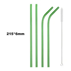 Premium Reusable Stainless Steel Drinking Straws Set with Cleaning Brush - Eco - Friendly Bar Party Essentials (Green - 3)