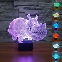 HAIXIANG Новая цветная Настольная 3D лампа с Носорогом, светодиодный ночник, декоративное освещение для детской комнаты, подарки для детей
