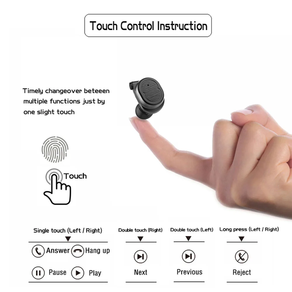 E-XY Twins Mini 3D Stereo Sound 5.0 Bluetooth Earphones & Headphones True Wireless Waterproof Sport Earbuds with Power bank