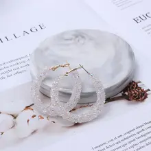 Серьги-кольца для женщин, большие блестящие серьги с кристаллами в богемном стиле, серьги из бисера, металлические круглые массивные серьги, модные ювелирные изделия для ушей EB711