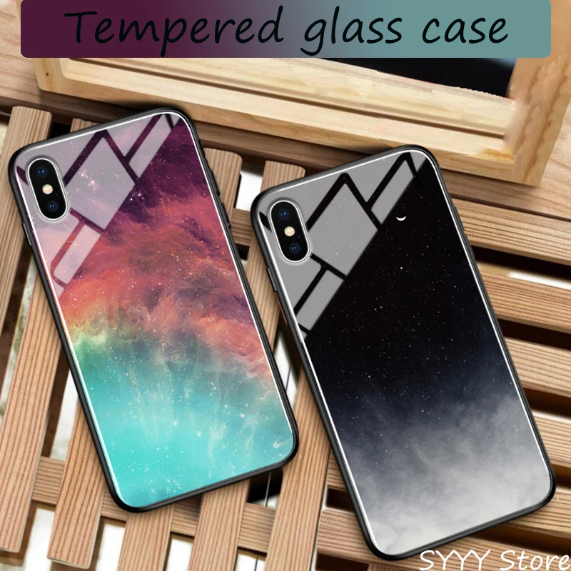 

Case For iPhone 7 8 6 6S Case Silicon Slim Back Tempered Glass Starry sky For iPhone XS MAX XR 6 6s 7 8 Plus Cases Cover Capa