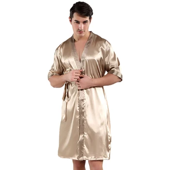 

Chinese Men Sleepwear Printed Flower Intimate Lingerie Nightgown Satin Rayon Nightwear Casual Male Robe Bathrobe Kimono Gown