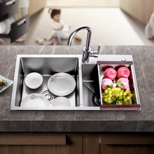 Раковина двойной паз кухонные раковины из нержавеющей стали мойка для мытья овощей 3 мм Толщина раковины кухня