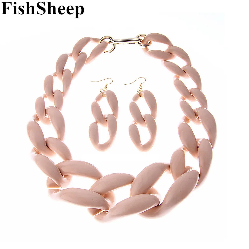 

FishSheep New Fashion Acrylic Big Chunky Chain Necklace Set For Women Plastic Chain Necklace Earrings Jewelry Set Women Jewelry