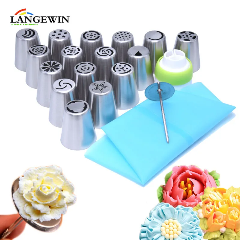 

19pcs/Set Cake Decorating Russian Piping Tips Baking Pastry Nozzles Sets Bakery Icing Piping Nozzle Tools Baking Shop Supplies
