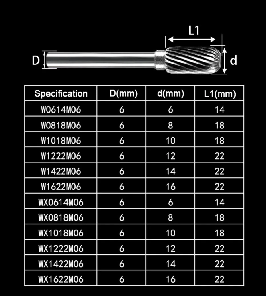 Weitol 1/4 дюймов 6 мм W Тип карбида роторные напильники карбида вольфрама заусенцы фрезы металла шлифовальные инструменты