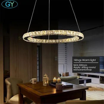 

24W D50cm LED Crystal Ceiling Lustre Chandeliers Stainless Steel + Clear Crystal Kitchen Dining room Ring Hanging Lamp Fixture
