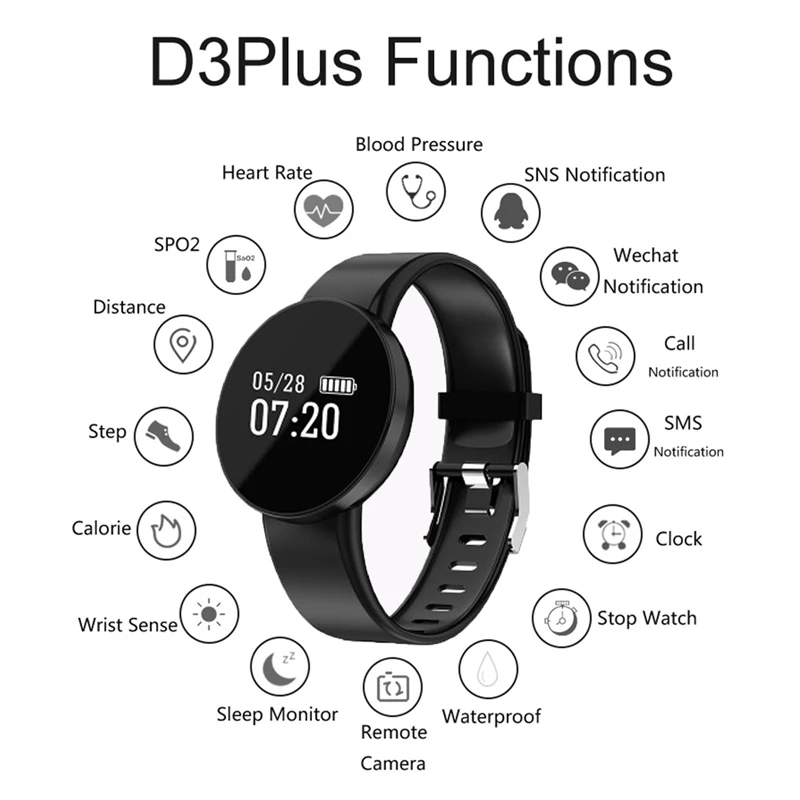 

Mens Womens Smart watch Waterproof Pedometer Fitness Tracker Bluetooth Heart rate blood pressureSportswatch for iOS Android
