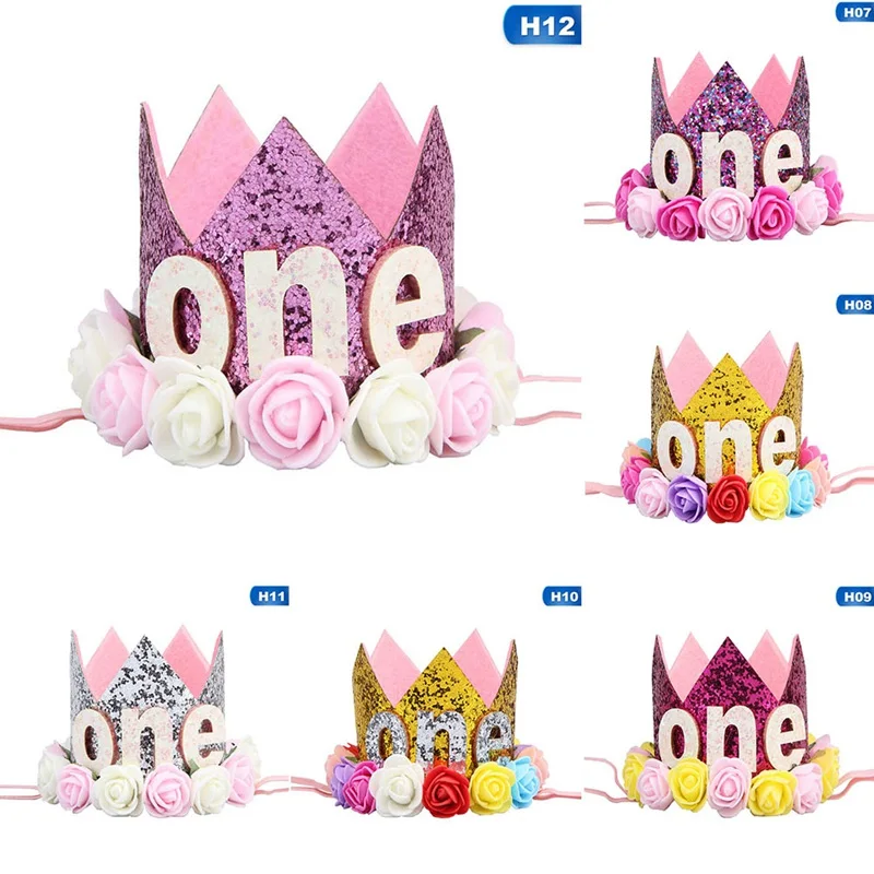 

Baby Girl First Birthday Decor Flower Party Cap Crown Headband 1 2 3 Year Number Priness Style Birthday Hat Baby Hair Accessory