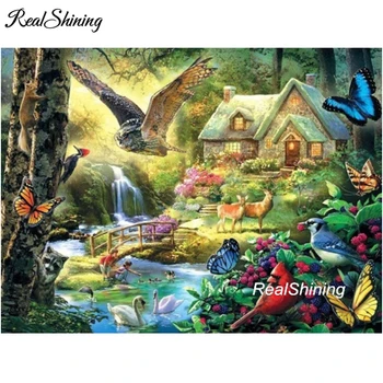 

REALSHINING Full Square 3D Diamond Painting Cottage Owl Butterfly Mosaic Cross Stitch diy diamond Embroidery Home Decor FS2576