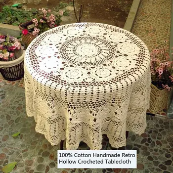 

Retro 100% Cotton Handmade Crochet Floral Tablecloths Washable Wear-Resistant Round Table Cover for Dining Table/Wedding/Kitchen