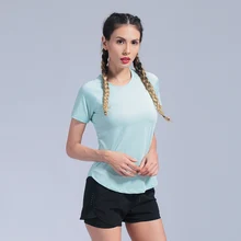 Женские футболки для йоги быстросохнущие облегающие рубашки для бега дышащие спортивные топы для фитнеса однотонные спортивные футболки с коротким рукавом