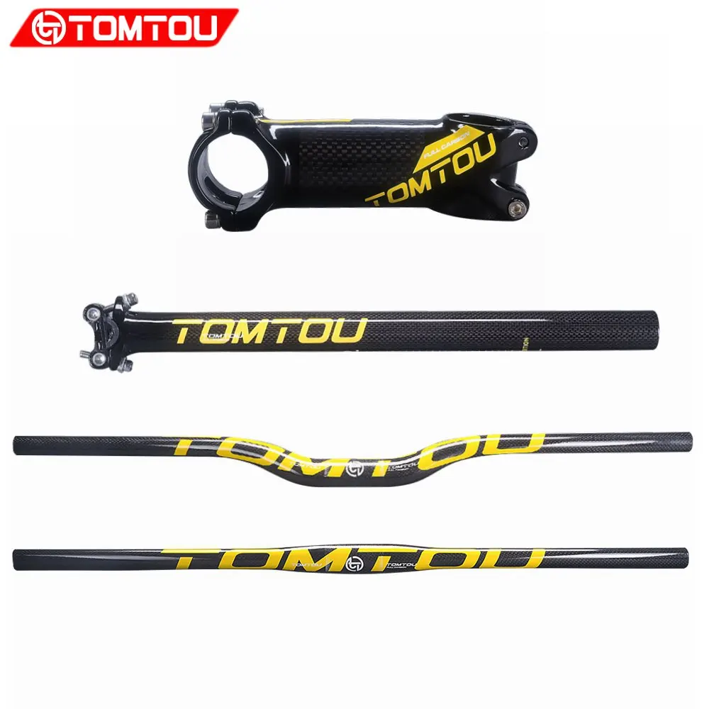 

TOMTOU Mountain Bike Cycling Handlebar + Seatpost + Stem 3K Carbon Fiber Bicycle MTB Bar Sets Glossy Yellow - TS5T37