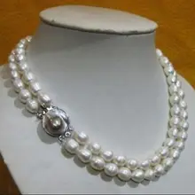 2 ряда 8-10 ММ AKOYA белый жемчуг в стиле барокко ожерелье 17-1" слово оптом mujer для женщин 925 Серебряные высококачественные ювелирные изделия природа