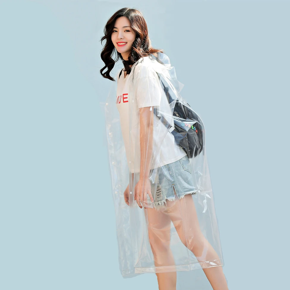 

MEHONESTLY Fashion adult waterproof transparent plastic hooded women long raincoat hiking fishing mens clear outdoor rainwear