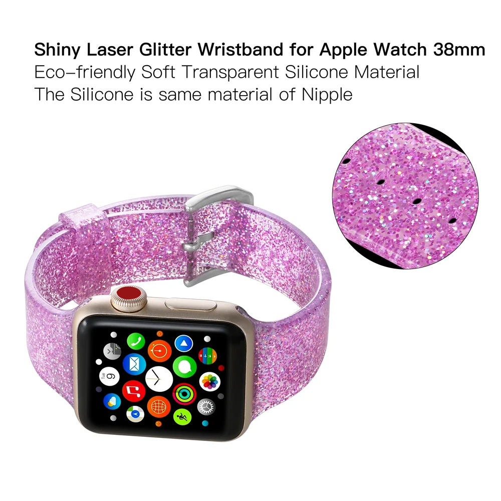 Блестящий силиконовый ремешок для часов Apple Watch 38 мм 42 40 44 прозрачный Сияющий