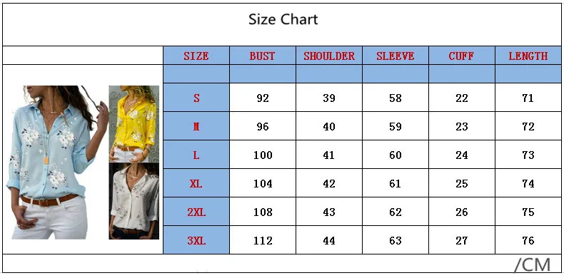 Женская блузка с цветочным принтом, одежда с длинным рукавом и v-образным вырезом, для похудения, белый, желтый, светильник, синий цвет, размеры от S до 3XL, повседневная женская рубашка