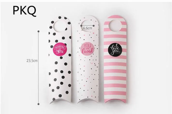 

23.5x8x3cm 50pcs Pink black dots Long packaging small gift packaging cardboard box with handle Cookies Jewelry paper box