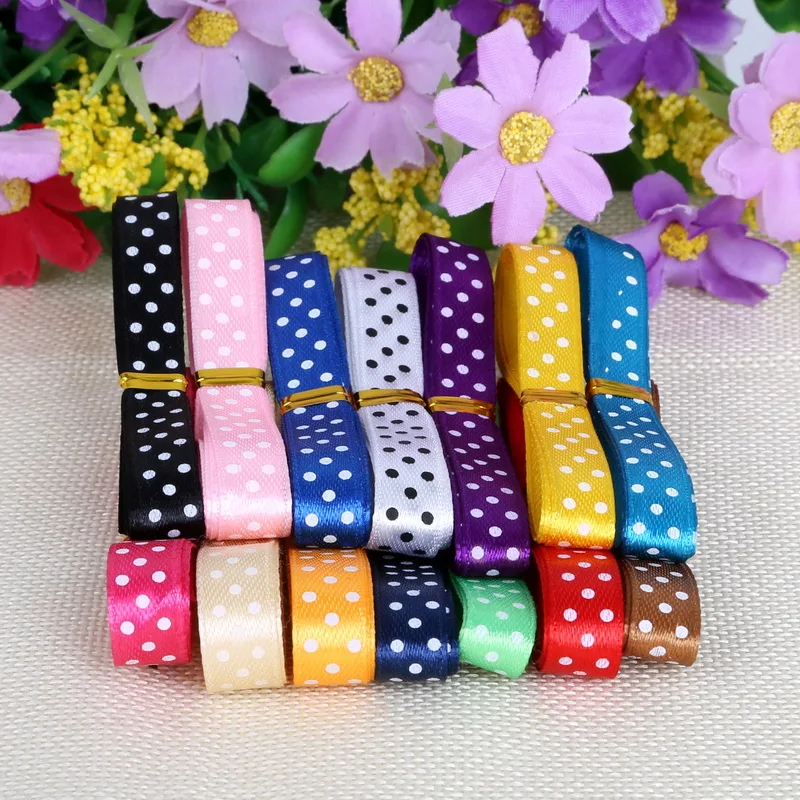 

12Yard/lot Dots Printed Satin Ribbon 10mm(3/8") Polyester Ribbon Invitation Card Gift Wrapping Decoration