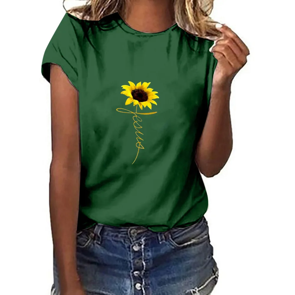 

Women Plus Size Sunflower Print Short Sleeved T-shirt Tops