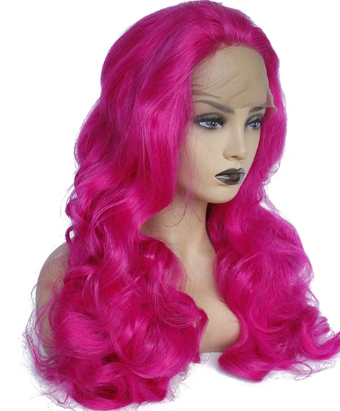 rose pink wavy wig-11