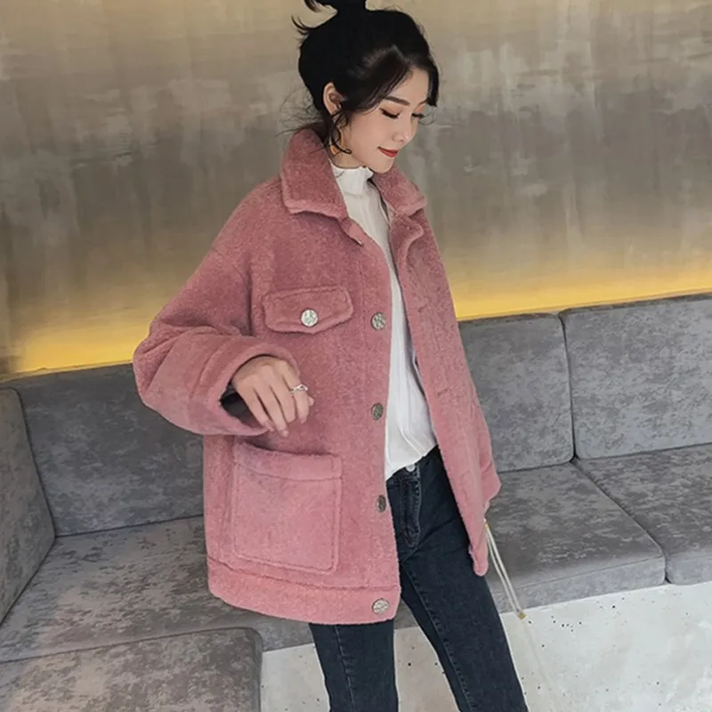 Harbor wind cashmere coat female winter 2019 new Korean tide lapel fur one plus velvet thick bomber jacket woman veste femme Harbor wind cashmere coat female winter 2019 new Korean tide lapel fur one plus velvet thick bomber jacket woman veste femme