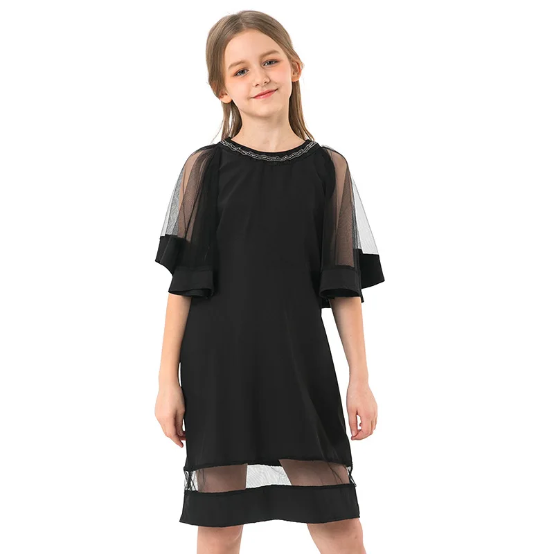 Платье для девочек-подростков шифоновое кружевное детское платье принцессы Летние черные Детские платья для девочек, одежда костюм для детей 10, 12, 14 лет - Цвет: as show