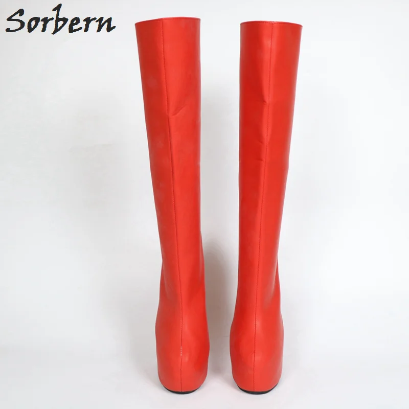 Sorbern высокие сапоги до колена на молнии, с замочком, красного цвета женские сапоги до колена на высоком каблуке, с толстой подошвой в форме копыта женские сапоги унисекс