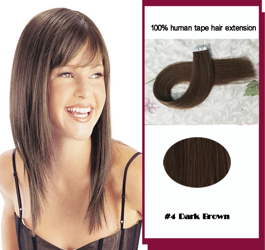 Cheap human tape hair extensions straight skin weft hair extensions 4