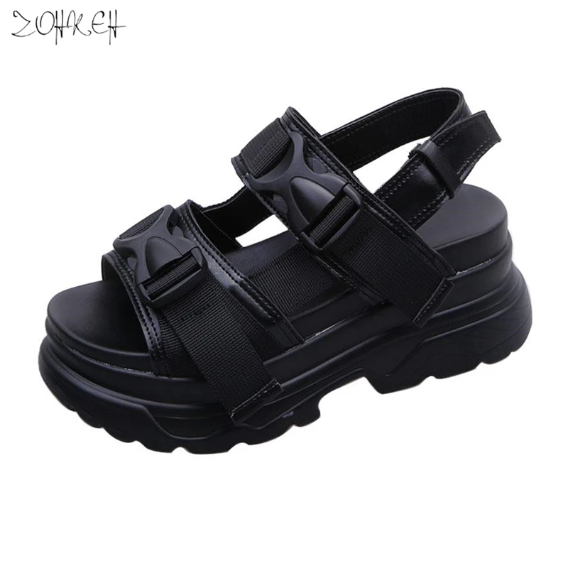 

Summer Women Sandals Buckle Design Black White Platform Sandals Comfortable Women Thick Sole Beach Shoes Sandalia Mujer Casual