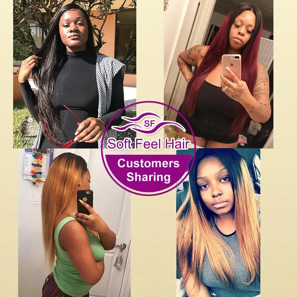 Soft Feel Hair Remy Hair 1/3/4 Bundles Deals Brazilian Straight Hair Weave Bundles Human Hair Extensions Burgundy Blonde Bundles