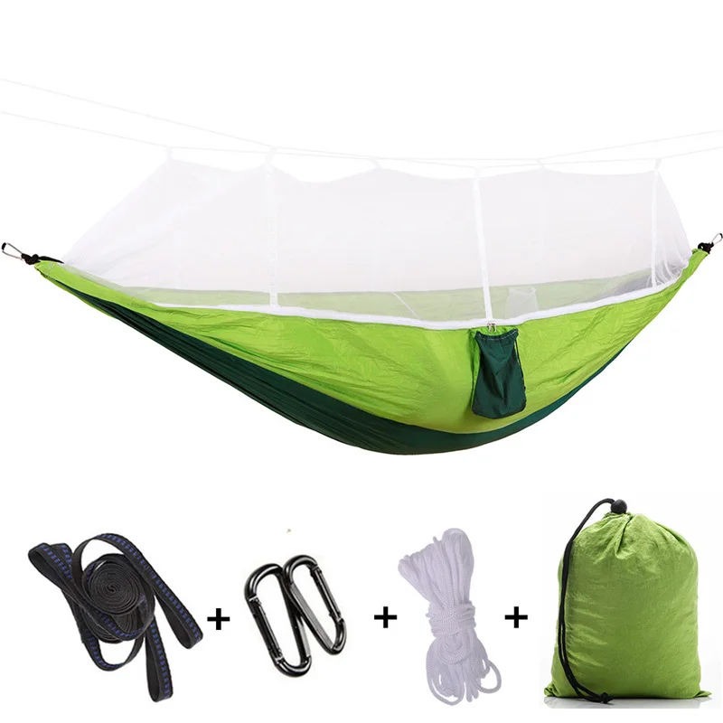 2 Person Outdoor Mosquito Net Parachute Hammock Camping Hanging Sleeping Bed Swing Portable Double Chair Hamac Army Green