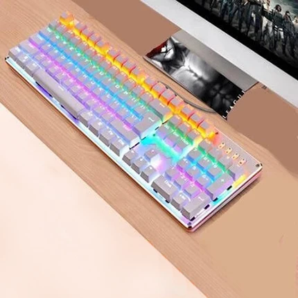 Механическая игровая клавиатура синий переключатель RGB подсветка Проводная 104 клавиш Механическая игровая клавиатура для планшетных настольных ПК Игр - Цвет: F2010 Silver White