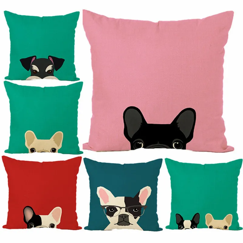 Square 18" French Bulldog Printed Decorative Sofa Throw Cushion