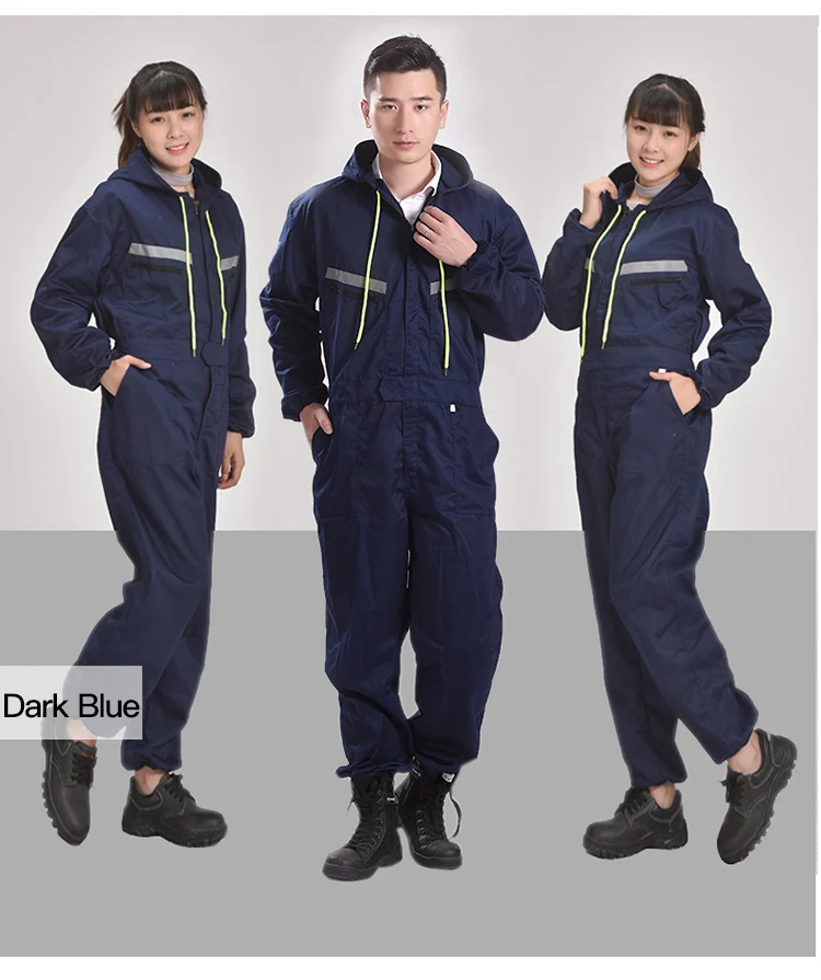 Men Women Coveralls Long Sleeve Hooded Reflective strip Overalls Auto Repair Engineering Spray Paint Workwear Working Uniforms (6)