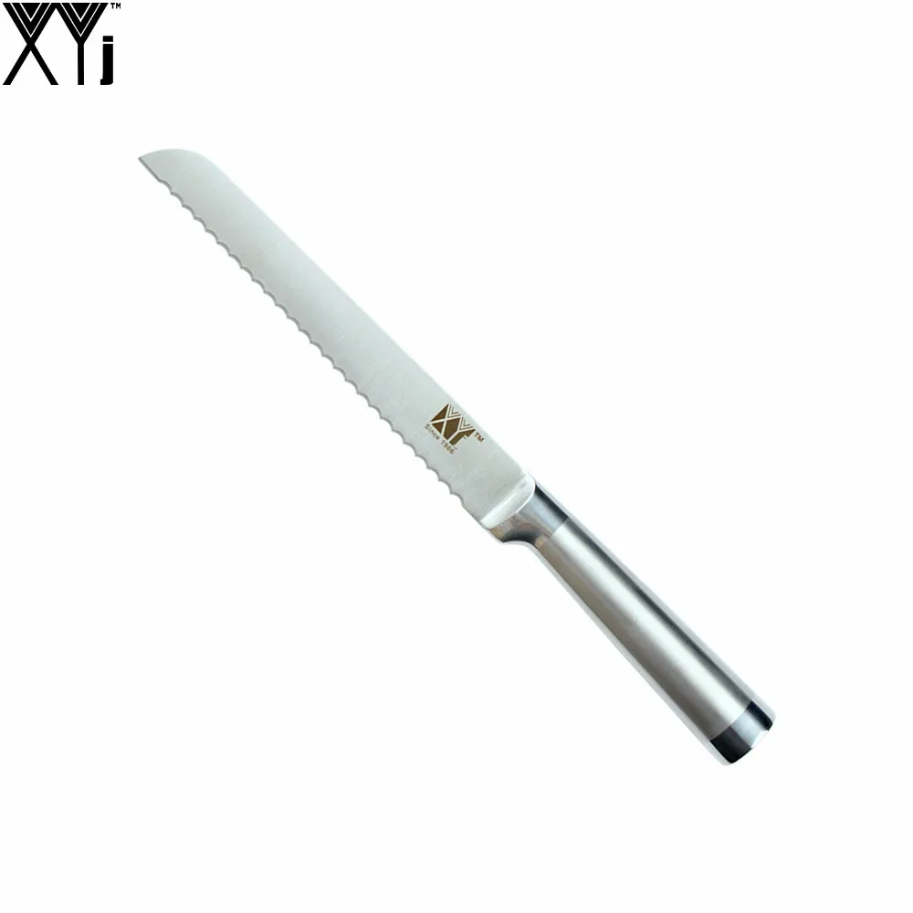 XYJ Brand Stainless Steel Kitchen Knife Fine Quality 8'' Serrated Bread Knife Straight Handle Design Best Cooking Tool For Sales
