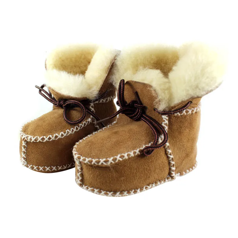 Super Warm Infant Soft Bottom Snow Boots Lace Up Baby Boys Girls Moccasins Shoes Baby Prewalker Boots Camel/ Grey Available