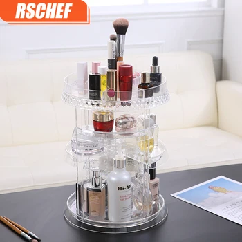 

1Pcs Women Functional Storage Box Makeup Organizer Eco-friendly Acrylic Storage Box Cosmetics 360 Degree Rotate Container
