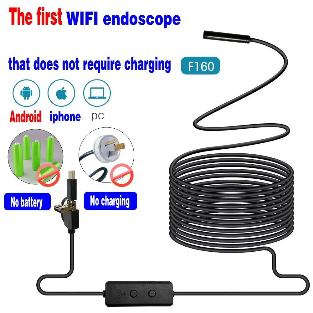 

3in1 WIFI Endoscope Camera Mini Waterproof Hard Cable Inspection Camera 8mm USB Endoscope Borescope IOS Endoscope For Iphone