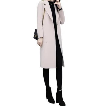 

Coat Female New Autumn Winter Mid-Long Hepburn Wind Woolen Coat Popular Over The Knee Woolen Coat Simple Casaco Feminino C141