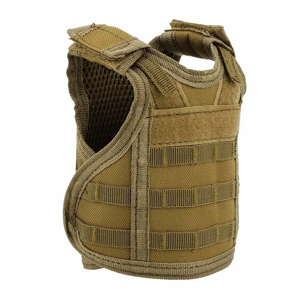 Tactical Mini Hunting Vest Beer Cover Vest Adjustable Molle Shoulder Straps Bottle Vest Water Bottle Carrier for Outdoor Soprts - Color: Tan