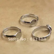 6 мм с серебряным покрытием Медь пустой круглый поднос Кепки основы регулируемые палец Кольца настройки 4 DIY Стекло ООС ювелирных изделий