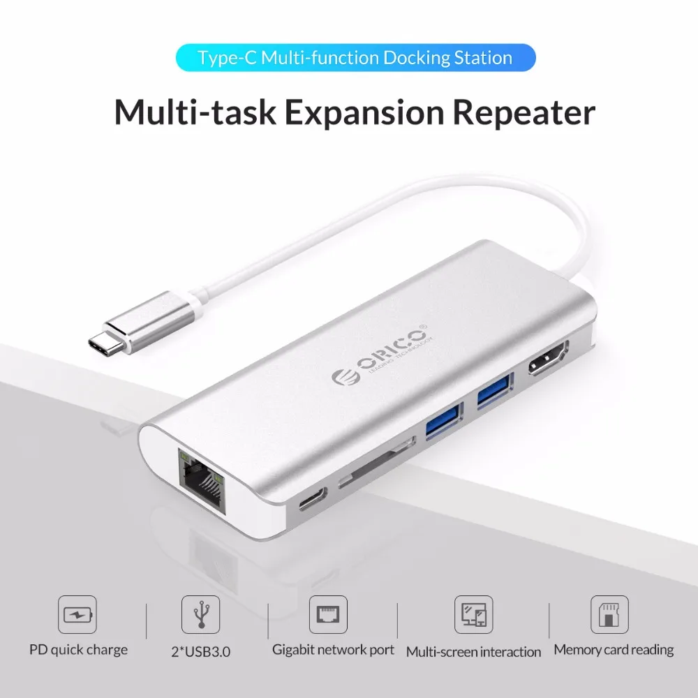 ORICO USB C концентратор type C-HDMI RJ45 VGA для MacBook samsung HUAWEI type C USB 3,0 концентратор 15 см usb-хаб