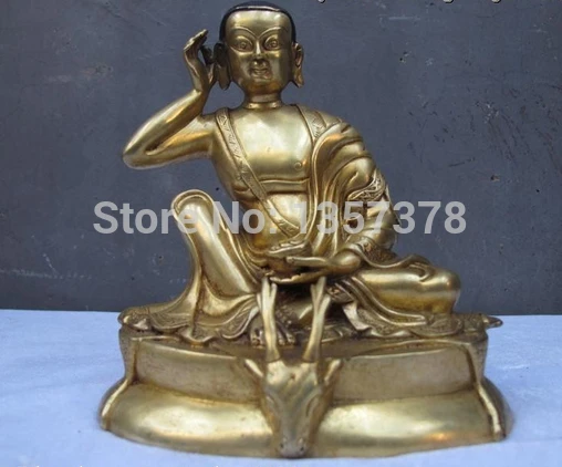 

shitou 00977 Tibet Tibetan Buddhism Pure Bronze 24K Gold Milarepa Buddha arhat Statue