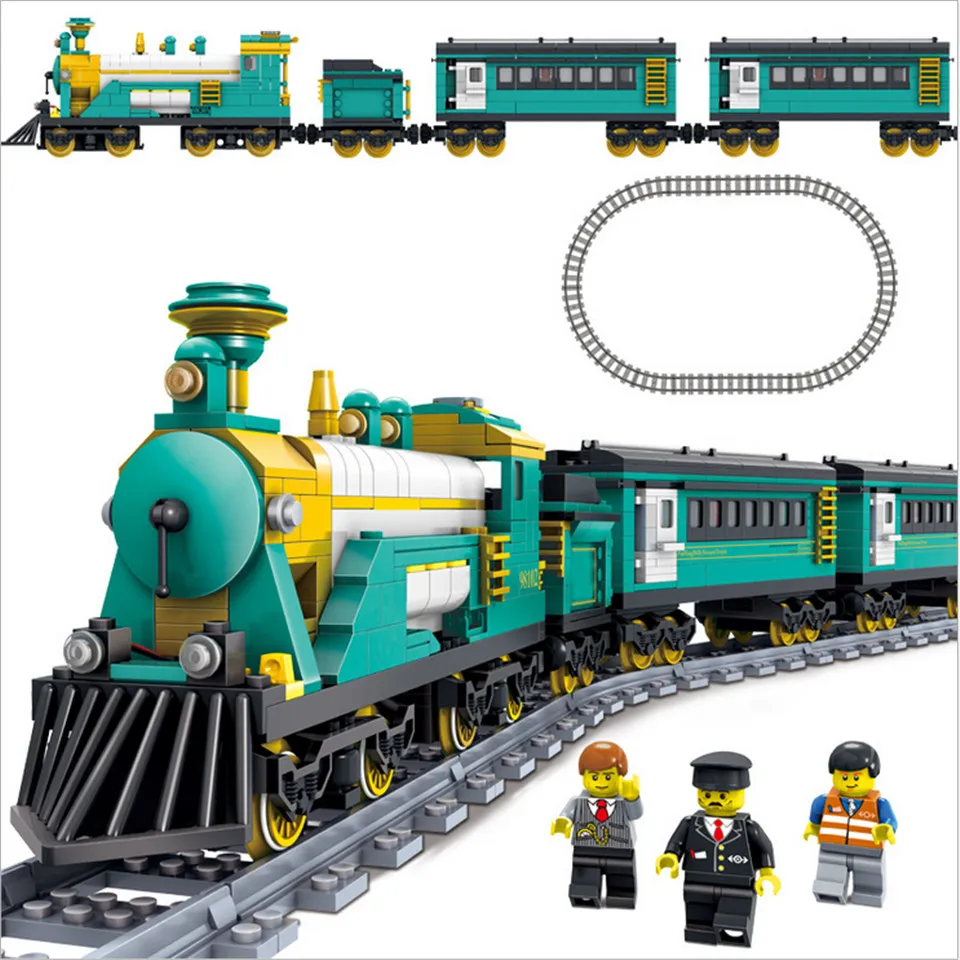 

KAZI Building Blocks Train with Tracks Diesel-electric Toy Freight Train Battery Powered Educational Toys for Children