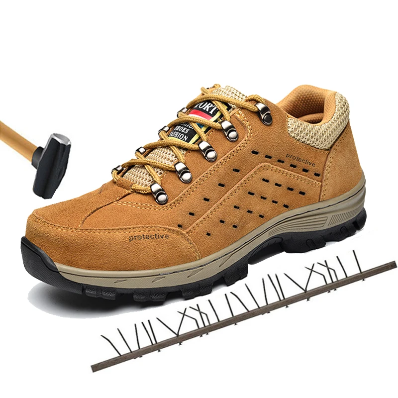 

New Men Steel Toe Cap Boots Genuine Leather Breathable Labor Insurance Anti-Smashing Puncture Proof Boot Mens Safety Work Shoes