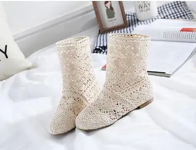 

2016 Summer Boots Breathable Bootie Cut-Outs Solid Lace Openwork Crochet Women Shoes Hollow Out Fashion Women Boots