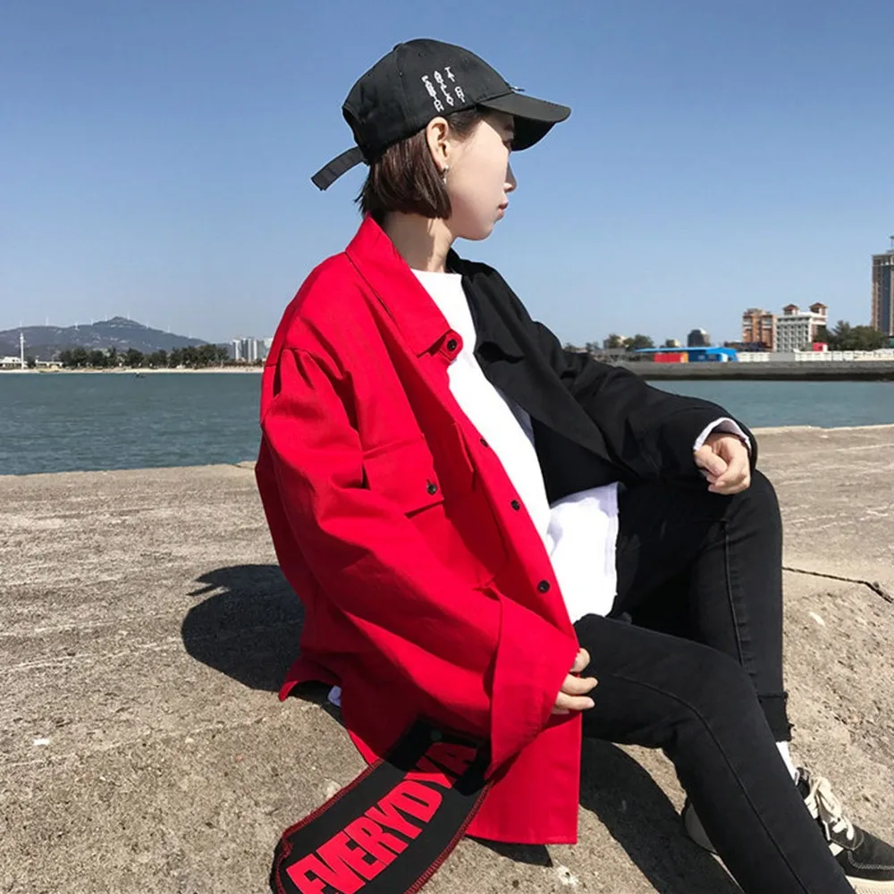 BF Harajuku Курточка бомбер пальто Для женщин свободный стильный дизайн с карманом